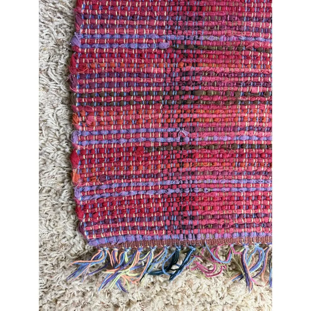 Handmade Woven Braided Chindi Rug Small 39x27 Red Tones Hippie Boho Multicolor